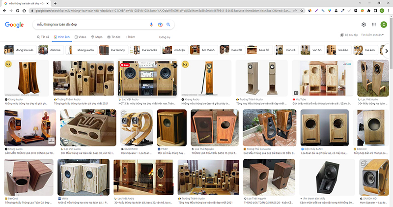 Tìm kiếm trên Google để có được những mẫu thùng toàn dải đẹp