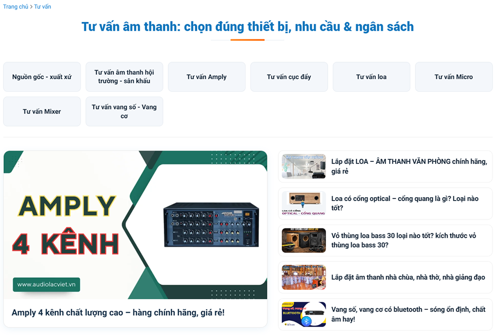 Mục tư vấn, tin tức giúp khách hàng tìm hiểu thông tin kiến thức âm thanh
